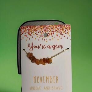 Handmade November Red Agate Stone Necklace Gold Accent "Unique And Brave"